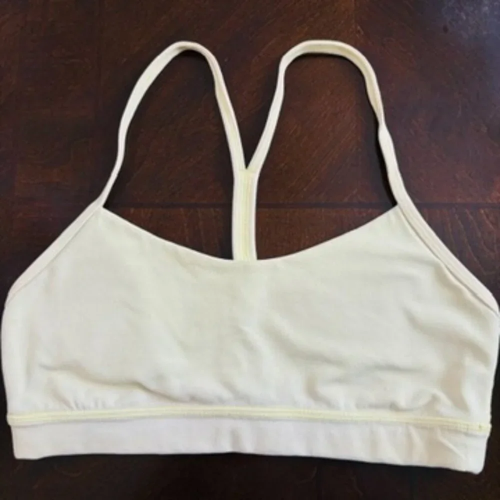 Lululemon Flow Y Sports Bra Size 8 Sheer Lemon Yoga Gym Activewear
